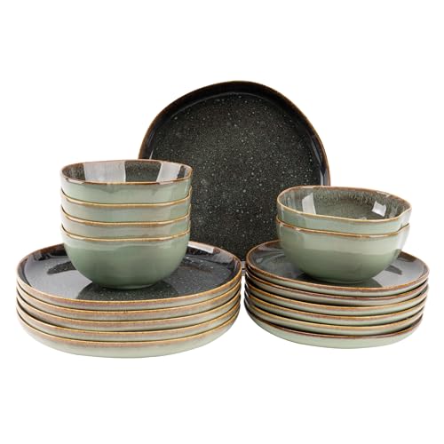 James Cooke – Moss - Tafelservice 18-teilig – Steinzeug – Grün – Spülmaschinen- & Hitzebeständig Geschirrset - Organisches Design von James Cooke
