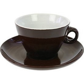 Große Cappuccino Tasse im neuen Design 400 ml mit Unterteller Farbe Schoko 2er Set von James Premium
