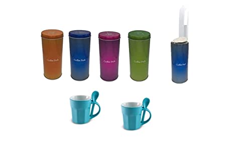 James Premium 4er Set Kaffee Paddosen Padheber + 2 blauen Porzellan Tassen mit Löffel von James Premium