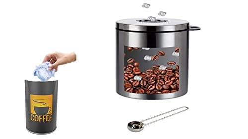 Kaffeedose mit CO 2 Ventil für 0,5kg Kaffeebohnen (luftdichter Kaffeebohnen-Behälter mit Kaffee-Löffel, Aromadose aus Edelstahl, Vorratsdose zur Aufbewahrung) silber +t Tischabfallsammler von James Premium