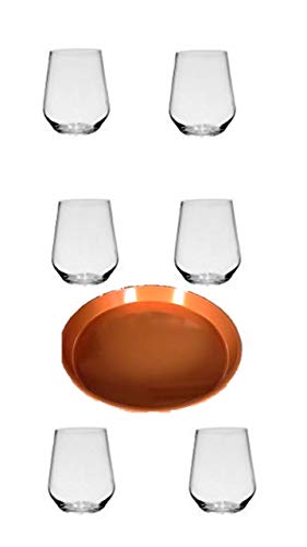 James Premium Weinglas ohne Stiel 6er Set klar 420ml + Metallic Tablett orange von James Premium