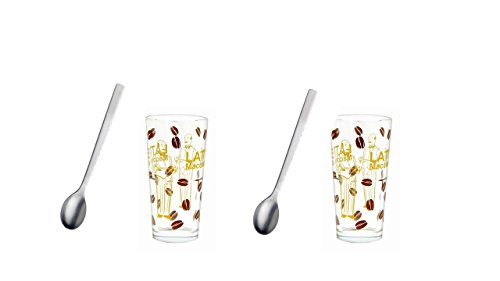 Latte Macchiato Glas Set 2 Stück Barista mit 2 Edelstahllöffel von James Premium