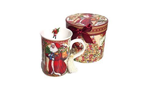 Weihnachtstasse LUXUS Tasse aus feinstem Porzellan mit Stoffquaste 12,3x11,2cm, in Karton-Geschenkbox mit Schleife von James Premium