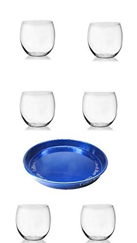 Weinglas ohne Stiel 6er Set klar 350ml + Metallic Tablett blau von James Premium