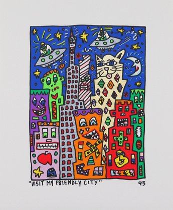 James Rizzi Visit My Friendly City Poster Bild Kunstdruck Lithografie 24x29cm von James Rizzi