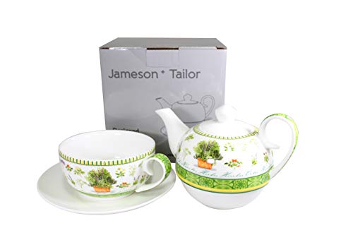 Jameson & Tailor Tea for One 4teiliges Set Kännchen, Tasse, Untertasse Kräuter Brillant-Porzellan von Jameson and Tailor