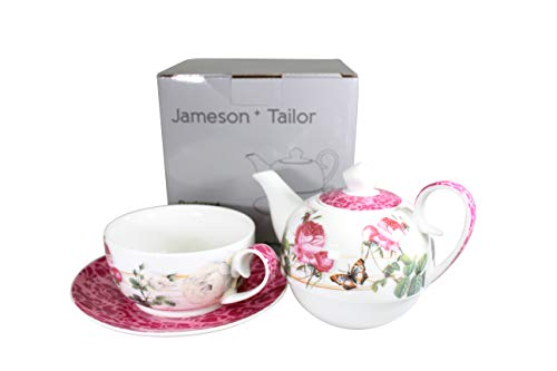 Jameson & Tailor Tea for One Brillantporzellan: Genussvolles Einzelteekannen-Set aus hochwertigem Porzellan (Rose weiß) von Jameson & Tailor