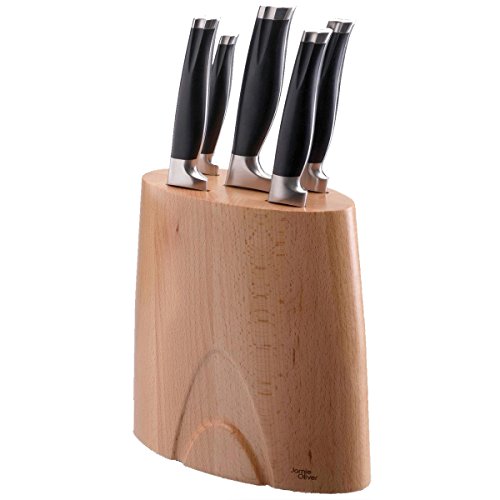 Jamie Oliver - formschöner Messerblock aus Buchenholz mit 5 Messern. Klingen aus japanischem MOV Edelstahl. Jamie Oliver - formschöner Messerblock aus Buchenholz mit 5 Messern. Klingen aus japanischem MOV Edelstahl. von Jamie Oliver