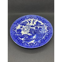 Vintage Blue Willow Transferware, Hergestellt in Japan 9" Speiseteller Blauer Und Weißer Transferware Teller, China, Asiatisch von JammysTreasures