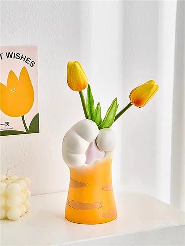 Katzenkrallenvase, Cartoon Katzenpfote Vase, niedliche Katzenpfotenform Dekoration Tisch dekorative Vase Harz Blumentopf, Katzenkralle dekorative Vase Blumenarrangement Vase (orange) von Jamo Homzi