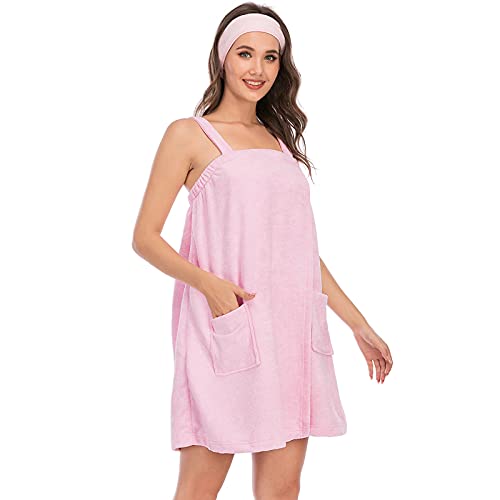 Jamron Damen Verstellbarer Handtuch Wickel Bademantel mit Stirnband für Sport, Dusche, Spa & Strand Cover Ups Rosa L von Jamron