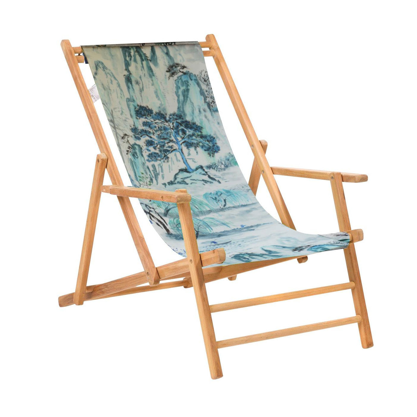 Jan Kurtz - Maxx Deckchair Designers Guild Liegestuhl - jade temple cornflow/100% Polyacryl/BxHxT 64x98x112cm/Gestell teak massiv von Jan Kurtz