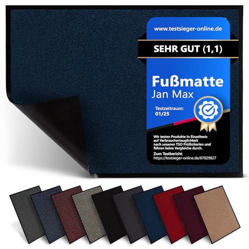 Jan Max Fußmatte, Hohe Saugfähigkeit, Sauberlaufmatte, Türmatte, rutschfest und Sicher, Einfache Reinigung, Qualität Schmutzfangmatte 60 x 90 cm in blau von Jan Max
