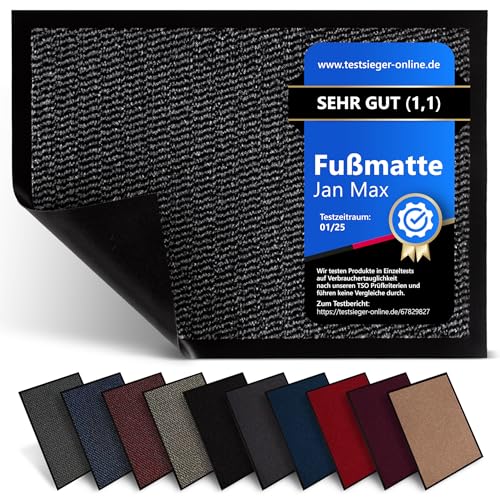 Jan Max Fußmatte, Hohe Saugfähigkeit, Sauberlaufmatte, Türmatte, rutschfest und Sicher, Einfache Reinigung, Qualität Schmutzfangmatte 60 x 90 cm in dunkel grau anthrazit schwarz von Jan Max