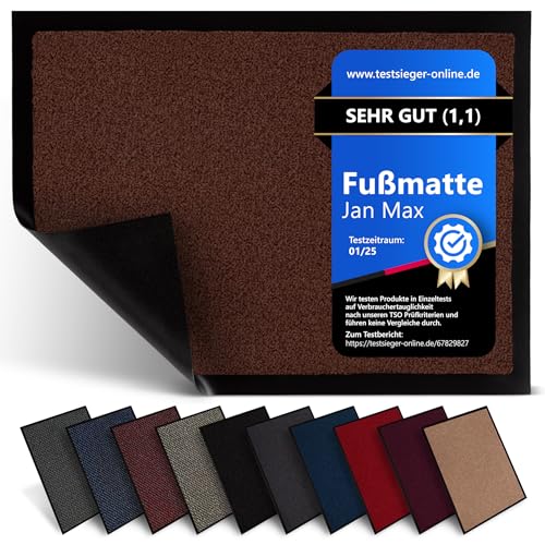 Jan Max Schmutzfangmatte - 8 Farben - Fußmatte mit 2900g/m2 PP Twisted Heatset Faser - 2,4l/m2 Feuchtigkeitsaufnahme - Sauberlaufmatte braun 80 x 120 cm Braun von Jan Max
