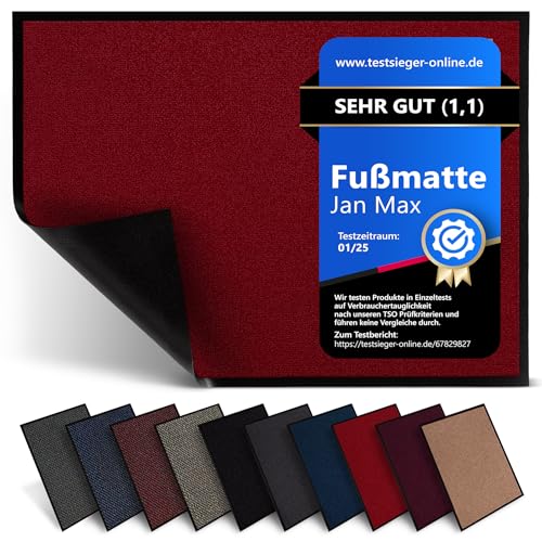 Jan Max Fußmatte, Hohe Saugfähigkeit, Sauberlaufmatte, Türmatte, rutschfest und Sicher, Einfache Reinigung, Qualität Schmutzfangmatte 40 x 60 cm Rot von Jan Max