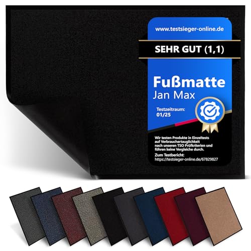 Jan Max Fußmatte, Hohe Saugfähigkeit, Sauberlaufmatte, Türmatte, rutschfest und Sicher, Einfache Reinigung, Qualität Schmutzfangmatte 40 x 60 cm Schwarz von Jan Max