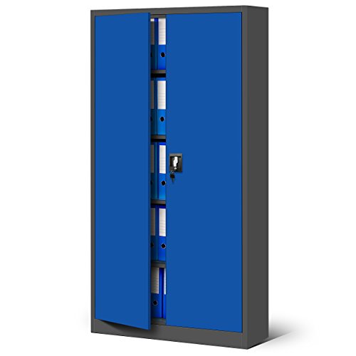 Jan Nowak Aktenschrank C001 Büroschrank Metallschrank Stahlschrank Werkzeugschrank Pulverbeschichtet 4 Verstellbare Fachböden Abschließbar 185 cm x 90 cm x 40 cm (Anthrazit-Blau) von Jan Nowak