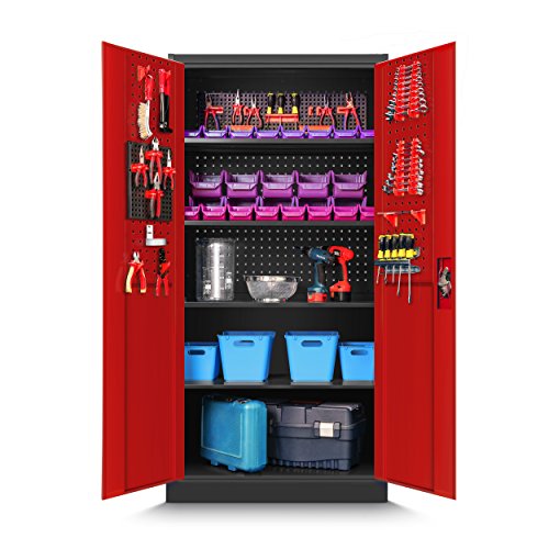 Jan Nowak Werkzeugschrank TC01A Werkstattschrank Garagenschrank Universalschrank Lagerschrank Pulverbeschichtet Flügeltüren Stahlblech 185 cm x 92 cm x 50 cm (anthrazit/rot) von Jan Nowak