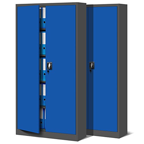 Jan Nowak 2er Set Aktenschrank C001 Metallschrank Stahlschrank Werkzeugschrank Büroschrank Lagerschrank Universalschrank Pulverbeschichtung Flügeltüren 185 cm x 90 cm x 40 cm (anthrazit/blau) von Jan Nowak