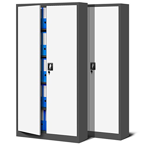 Jan Nowak 2er Set Aktenschrank C001 Metallschrank Stahlschrank Werkzeugschrank Büroschrank Lagerschrank Universalschrank Pulverbeschichtung Flügeltüren 185 cm x 90 cm x 40 cm (anthrazit/weiß) von Jan Nowak
