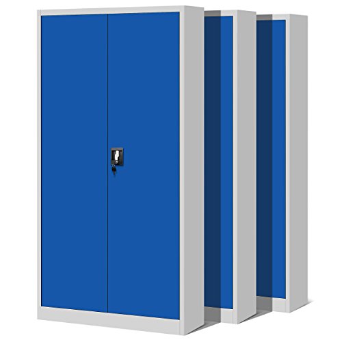 Jan Nowak 3er Set Aktenschrank C001H Büroschrank Metallschrank Stahlschrank Werkzeugschrank Stahlblech Pulverbeschichtet Flügeltürschrank Abschließbar 195 cm x 90 cm x 40 cm (grau/blau) von Jan Nowak