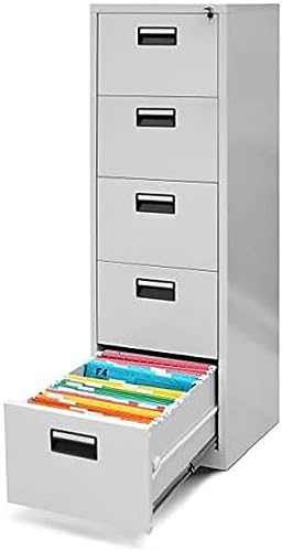 Hängeregistraturschrank V005 Hängemappenschrank Hängeregisterschrank Aktenschrank mit 5 Schubladen Pulverbeschichtung Stahlblech 162 cm x 46 cm x 62 cm (H x B x T) (Grau) von Jan Nowak