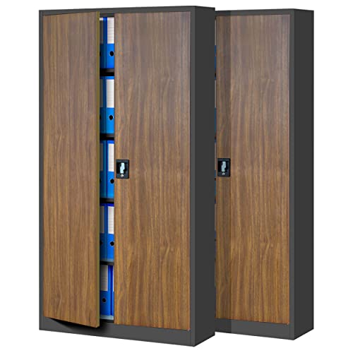 Jan Nowak 2er Set Aktenschrank C001 Metallschrank Stahlschrank Werkzeugschrank Büroschrank Lagerschrank Universalschrank Pulverbeschichtung Flügeltüren 185 cm x 90 cm x 40 cm (anthrazit/holzoptik) von Jan Nowak