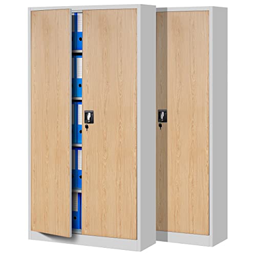 Jan Nowak 2er Set Aktenschrank C001 Metallschrank Stahlschrank Werkzeugschrank Büroschrank Lagerschrank Universalschrank Pulverbeschichtung Flügeltüren 185 cm x 90 cm x 40 cm (weiß/holzoptik) von Jan Nowak