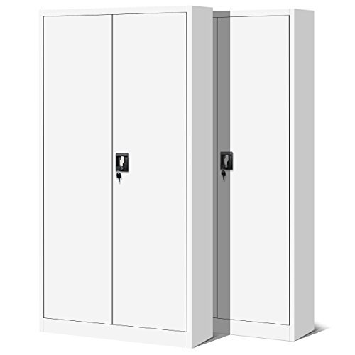 Jan Nowak 2er Set Aktenschrank C001H Büroschrank Metallschrank Werkzeugschrank 4 Einlegeböden Drehgriff Pulverbeschichtung Flügeltürschrank Abschließbar 195 cm x 90 cm x 40 cm (Weiß) von Jan Nowak