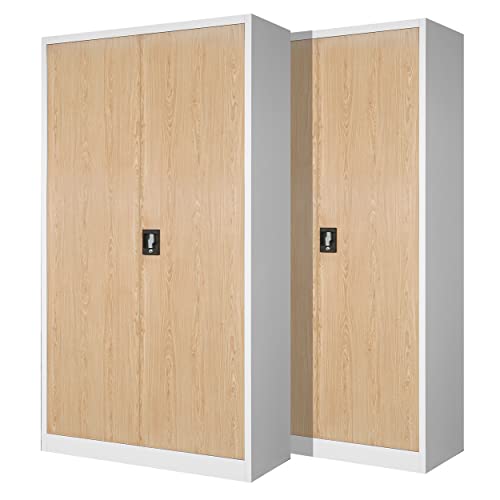 Jan Nowak 2er Set Aktenschrank C001H Büroschrank Metallschrank Werkzeugschrank 4 Einlegeböden Drehgriff Pulverbeschichtung Abschließbar 195 cm x 90 cm x 40 cm (Weiß/Sonoma Eiche) von Jan Nowak