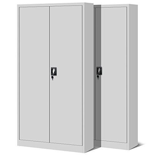 Jan Nowak 2er Set Aktenschrank C001H Büroschrank Metallschrank Werkzeugschrank 4 Einlegeböden Drehgriff Pulverbeschichtung Flügeltürschrank Abschließbar 195 cm x 90 cm x 40 cm (Grau) von Jan Nowak