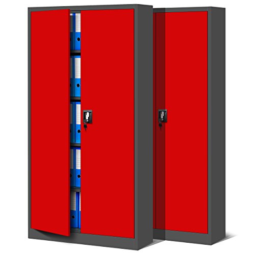 Jan Nowak 2er Set Metallschrank Jan 185 x 90 x 40 cm - Metall Aktenschrank Abschließbar mit 2 Türen, Mehrzweckschrank mit 5 Ebenen, Büroschrank aus Stahlschrank mit Pulverbeschichtung - Anthrazit-Rot Jan Nowak 2er Set Metallschrank Jan 185 x 90 x 40 cm - Metall Aktenschrank Abschließbar mit 2 Türen, Mehrzweckschrank mit 5 Ebenen, Büroschrank aus Stahlschrank mit Pulverbeschichtung - Anthrazit-Rot von Jan Nowak