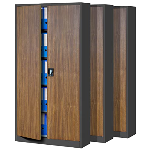 Jan Nowak 3er Set Aktenschrank C001 Metallschrank Stahlschrank Werkzeugschrank Büroschrank Lagerschrank Universalschrank Pulverbeschichtung Flügeltüren 185 cm x 90 cm x 40 cm (anthrazit/holzoptik) von Jan Nowak