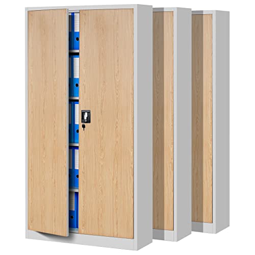 Jan Nowak 3er Set Aktenschrank C001 Metallschrank Stahlschrank Werkzeugschrank Büroschrank Lagerschrank Universalschrank Pulverbeschichtung Flügeltüren 185 cm x 90 cm x 40 cm (weiß/holzoptik) von Jan Nowak