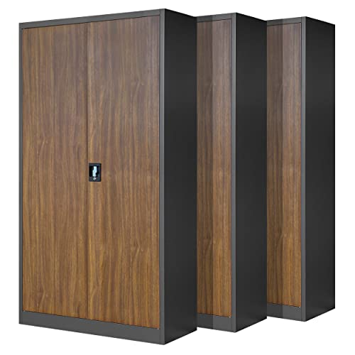 Jan Nowak 3er Set Aktenschrank C001H Büroschrank Metallschrank Stahlschrank Werkzeugschrank Stahlblech Pulverbeschichtet Flügeltürschrank Abschließbar 195 cm x 90 cm x 40 cm (anthrazit/holzoptik) von Jan Nowak