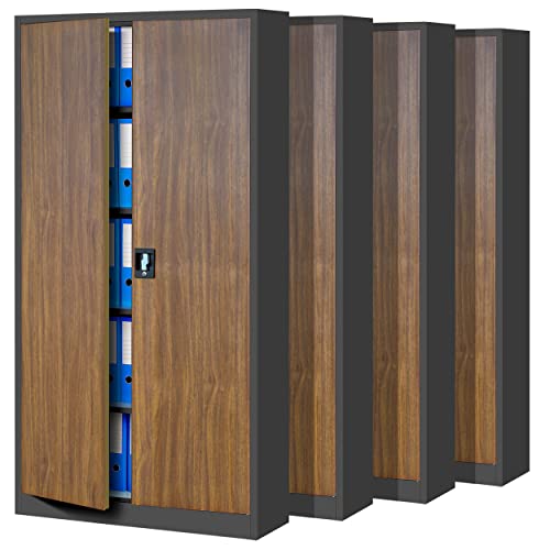 Jan Nowak 4er Set Aktenschrank C001 Metallschrank Stahlschrank Werkzeugschrank Büroschrank Lagerschrank Universalschrank Pulverbeschichtung Flügeltüren 185 cm x 90 cm x 40 cm (anthrazit/holzoptik) von Jan Nowak