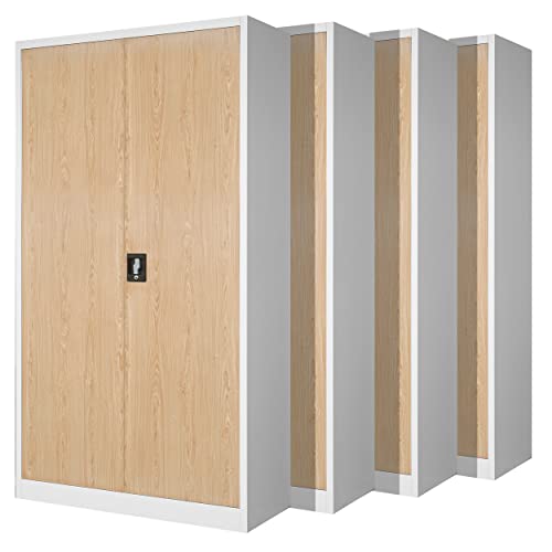 Jan Nowak 4er Set Aktenschrank C001H Büroschrank Metallschrank Stahlschrank Werkzeugschrank Stahlblech Pulverbeschichtet Flügeltürschrank Abschließbar 195 cm x 90 cm x 40 cm (weiß/holzoptik) von Jan Nowak