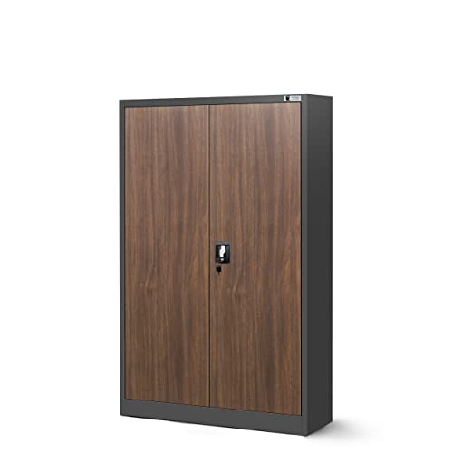 Jan Nowak Aktenschrank C001K Metallschrank Büroschrank Werkzeugschrank 3 Fachböden Stahlblech Flügeltüren Pulverbeschichtung 140 cm x 90 cm x 40 cm (Anthrazit/Holzoptik) von Jan Nowak