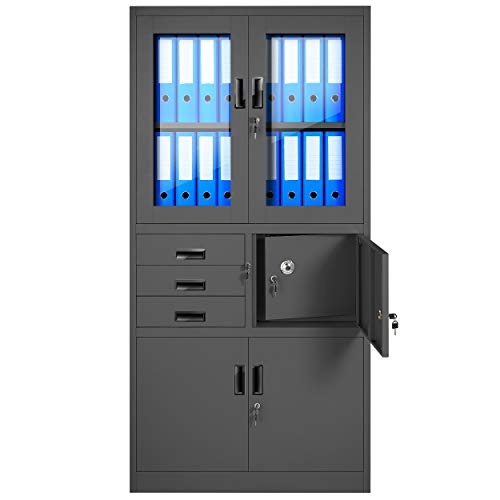 Jan Nowak Aktenschrank C018S Büroschrank Metallschrank Tresor Safe Geheimfach Flügeltüren Schubladen Pulverbeschichtung Stahlblech 185 cm x 90 cm x 40 cm (H x B x T) (Anthrazit) von Jan Nowak