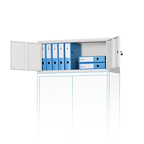 Jan Nowak Aktenschrankaufsatz C01L Aufsatz für Aktenschrank Büroschrank Metall Pulverbeschichtung Flügeltüren 38 x 90 x 40 cm (Grau) von Jan Nowak