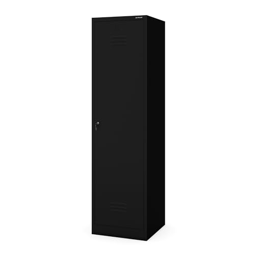 Jan Nowak Besenschrank Haushaltsschrank Metall - Agnes | 50 x 185 x 50 cm | Mehrzweckschrank Weiß mit Regale und Kleiderstange | Schloss, Belüftung | Putzschrank Schmal 50 cm Breit | Schwarz von Jan Nowak