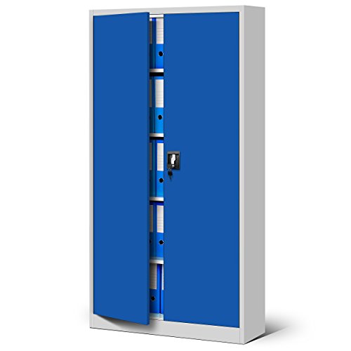 Jan Nowak Metallschrank Jan 185 x 90 x 40 cm - Metall Aktenschrank Abschließbar mit 2 Türen, Mehrzweckschrank mit 5 Ebenen, Büroschrank aus Stahlschrank mit Pulverbeschichtung - Grau-Blau von Jan Nowak