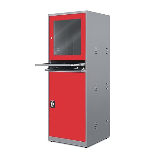 Jan Nowak Computer-Arbeitsstation PC-Schrank Computerschrank mit Schublade für Werkstatt Betrieb Lager Metall 175 cm x 64 cm x 63 cm (Anthrazit-Rot) von Jan Nowak