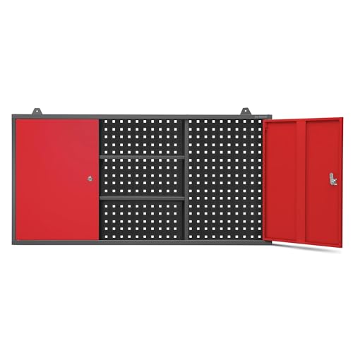 Jan Nowak Hängeschrank Werkzeugschrank Werkstattschrank Metallschrank Lochwand 2 verstellbare Fachböden 2 Fächer 120 cm x 60 cm x 20 cm (Anthrazit-Rot) von Jan Nowak