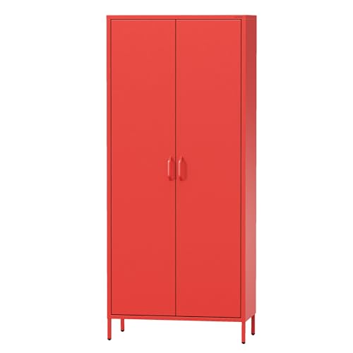 Jan Nowak Kleiderschrank 2 Türig, Metallschrank Glitzernd - Flavio | Ablagen, Kleiderstange, Leiser Magnetverschluss | Garderobenschrank für Schlafzimmer, Kinderzimmer | 80 x 185 x 45 cm | Rot Jan Nowak Kleiderschrank 2 Türig, Metallschrank Glitzernd - Flavio | Ablagen, Kleiderstange, Leiser Magnetverschluss | Garderobenschrank für Schlafzimmer, Kinderzimmer | 80 x 185 x 45 cm | Rot von Jan Nowak