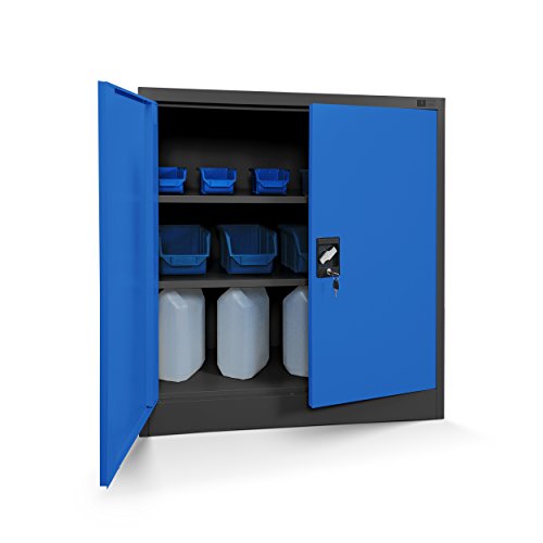 Jan Nowak Kleiner Aktenschrank C001B Büroschrank Metallschrank Lagerschrank 2 Verstellbare Fachböden Pulverbeschichtet Abschließbar 92,5 cm x 90 cm x 40 cm (Anthrazit-Blau) von Jan Nowak