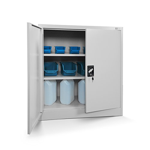 Jan Nowak Kleiner Aktenschrank C001B Büroschrank Metallschrank Lagerschrank 2 Verstellbare Fachböden Pulverbeschichtet Abschließbar 92,5 cm x 90 cm x 40 cm (Grau) von Jan Nowak