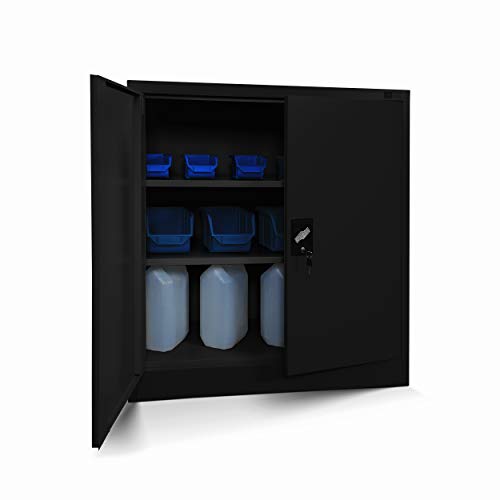 Jan Nowak Kleiner Aktenschrank C001B Büroschrank Metallschrank Lagerschrank 2 Verstellbare Fachböden Pulverbeschichtet Abschließbar 92,5 cm x 90 cm x 40 cm (Schwarz) von Jan Nowak