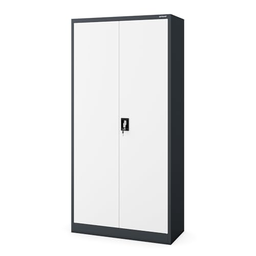 Jan Nowak Metallschrank 185 x 90 x 45 cm | Aktenschrank Abschließbar mit Kleiderstange, Pulverbeschichtung | Aufbewahrungsschrank Umkleideschrank Spind Kleiderstange | Anthrazit-Weiß von Jan Nowak